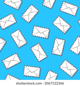 Airmail Envelope Seamless Pattern On A Blue Background. Post Envelope Theme Vector Illustration