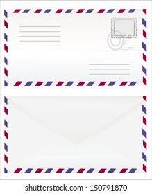 Airmail envelope with stamp. Vector illustration