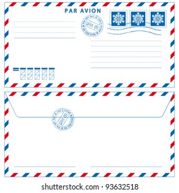 Airmail envelope with stamps on white