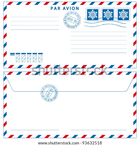 Airmail envelope with stamps on white