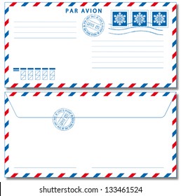 Airmail envelope with stamps. Vector illustration EPS10.