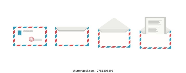 Airmail Envelopes Set. Classic Airmail Letter Envelopes. Air Mail Envelope Collection. Air Mail Envelope with Postal Stamp and Mark collection.