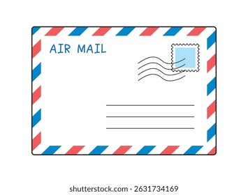 Airmail letter envelope with a postage stamp isolated cartoon illustration