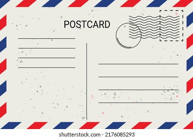Airmail Postcard Template - Old Vintage Vector Illustration Isolated On White Background