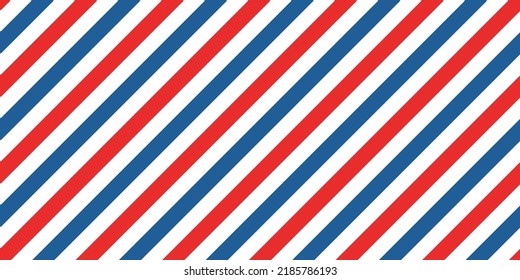 Airmail seamless pattern with diagonal blue and red stripes. Air mail classic retro pattern. Vector illustration on white background.