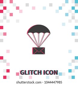Airmail shipping delivery  glitch effect vector icon.
