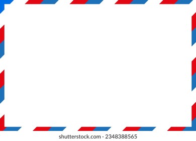 Airmail square envelope frame with blue red stripes. Blank envelope. Vector illustration. EPS 10.