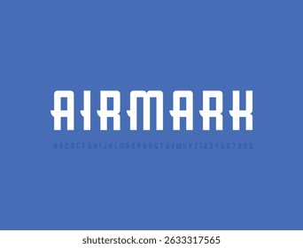 Airmark Font. Aerodynamic Sans Serif Typeface with Wing-Inspired Details. Perfect for Travel Branding, Airline Logos, Posters, and Modern Transportation Design. Vector Illustration.