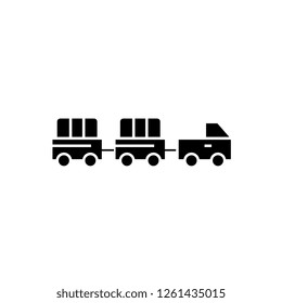 Airoport baggage trailer black vector concept icon. Airoport baggage trailer flat illustration, sign
