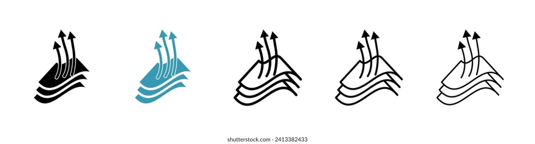 Vektorsymbol-Set mit luftdurchlässigen Layern. Belüftung Faserstoff-Vektorsymbol für UI Design.