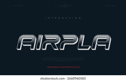 Letra Elegante Airpla Letra Maiúscula Minúscula E Número. Tipografia abstrata sem tecnologia serif, eletrônico, filme, futuro, fonte de logotipos de marca criativa. ilustração vetorial