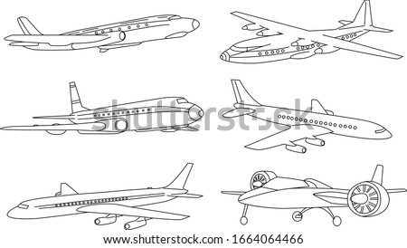 Airplains lineart Vector illustrations isolated