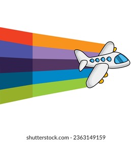 airplan with rainbow tail.  cartoon