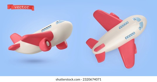 Airplane 3d cartoon vector icon