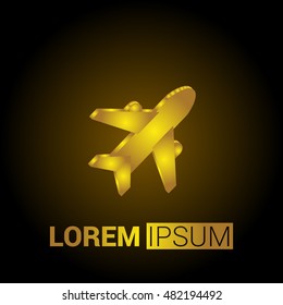 Airplane 3D Golden Metallic Premium Royal Corporate Logo / Icon