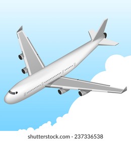 Airplane 3d isometric decorative icon on sky background vector illustration