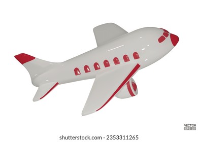 Icono de la caricatura vectorial 3d del avión. Avión aislado de fondo blanco. Viaje de verano, concepto de tiempo para viajar. Ilustración vectorial 3D.