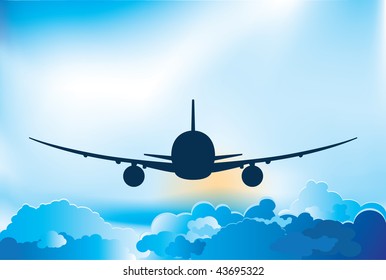 Airplane above the clouds,