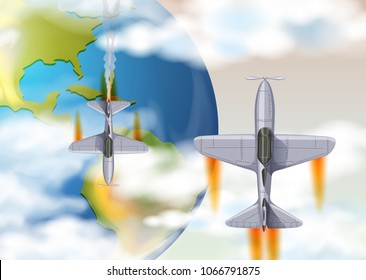 Airplane Above the Earth Top View illustration