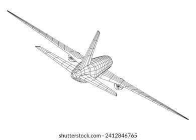 Airplane. Abstract airliner. Travel, tourism, business, transportation concept. Wireframe low poly mesh vector illustration