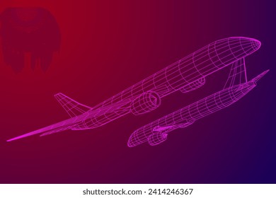 Airplane. Abstract airliner. Travel, tourism, business, transportation concept. Wireframe low poly mesh vector illustration