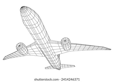 Airplane. Abstract airliner. Travel, tourism, business, transportation concept. Wireframe low poly mesh vector illustration