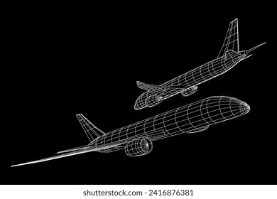 Airplane. Abstract airliner. Travel, tourism, business, transportation concept. Wireframe low poly mesh vector illustration