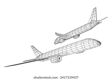 Airplane. Abstract airliner. Travel, tourism business, transportation concept. Wireframe low poly mesh vector illustration