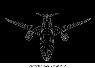 Airplane. Abstract airliner. Travel, tourism, business, transportation concept. Wireframe low poly mesh vector illustration