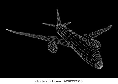 Airplane. Abstract airliner. Travel, tourism, business, transportation concept. Wireframe low poly mesh vector illustration