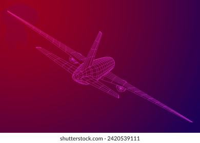 Airplane. Abstract airliner. Travel, tourism, business, transportation concept. Wireframe low poly mesh vector illustration