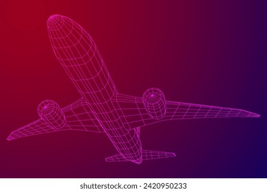 Airplane. Abstract airliner. Travel, tourism, business, transportation concept. Wireframe low poly mesh vector illustration