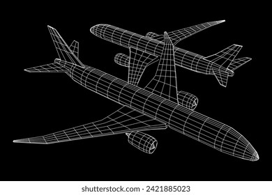 Airplane. Abstract airliner. Travel, tourism, business, transportation concept. Wireframe low poly mesh vector illustration