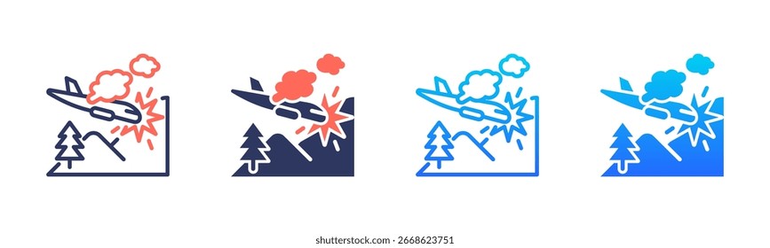 Airplane Accident Icon Pack In Multiple Styles