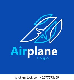 Airplane action takeoff flight logo vector abstract lines blue background