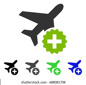 Airplane Addition flat vector icon. Colored airplane addition gray, black, blue, green pictogram variants. Flat icon style for application design.