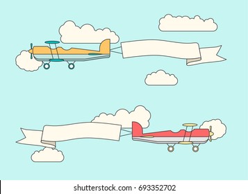 Airplane With Advertising Banner. Vector Illustration 