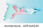 Airplane aerial view paper art with beautiful background vector illustration