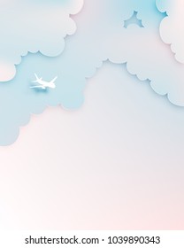 Airplane aerial view paper art with beautiful background vector illustration