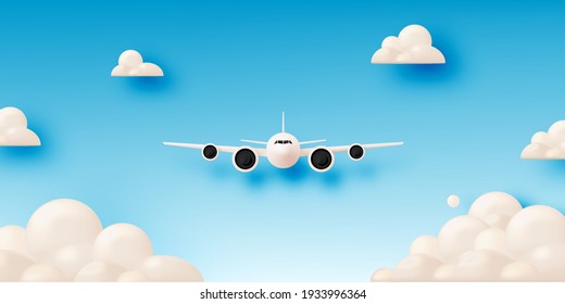 Airplane aerial view paper art with beautiful background vector illustration