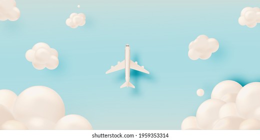 Airplane aerial view paper art with beautiful background vector illustration