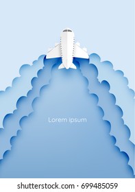 Airplane aerial view paper art with beautiful background vector illustration