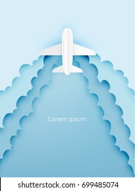 Airplane aerial view paper art with beautiful background vector illustration