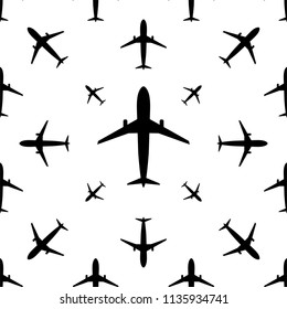 Airplane (Aeroplane) Icon Seamless Pattern Vector Art Illustration