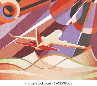Airplane in the air above the sea