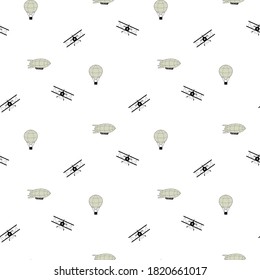 airplane air balloon airship seamless pattern, vector