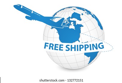 Airplane, Air Craft Shipping Around the World for Free Shipping Concept, Vector Illustration EPS 10.