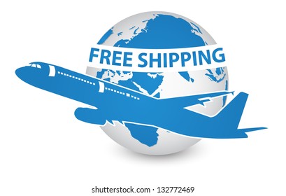 Airplane, Air Craft Shipping Around the World for Free Shipping Concept, Vector Illustration EPS 10.