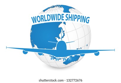 Airplane, Air Craft Shipping Around the World for Worldwide Shipping Concept, Vector Illustration EPS 10.