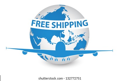 Airplane, Air Craft Shipping Around the World for Free Shipping Concept, Vector Illustration EPS 10.